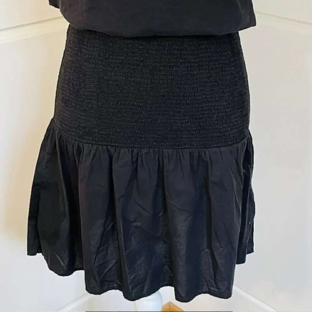 Nation LTD 100% Cotton Smocked Mini Dress Kacy Combo Black Medium - Picture 3 of 8